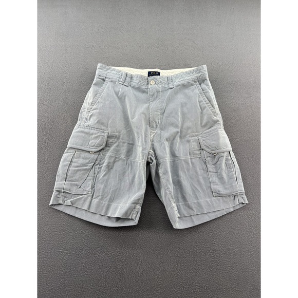 Polo Ralph Lauren Shorts Mens 36 Blue White Striped Cargo Pockets Chino Cotton - Picture 1 of 14